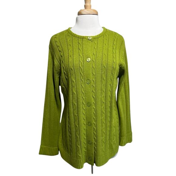 Vintage Sara Morgan Cable Knit Button Down Cardigan Sweater Women's M Green - Picture 1 of 6